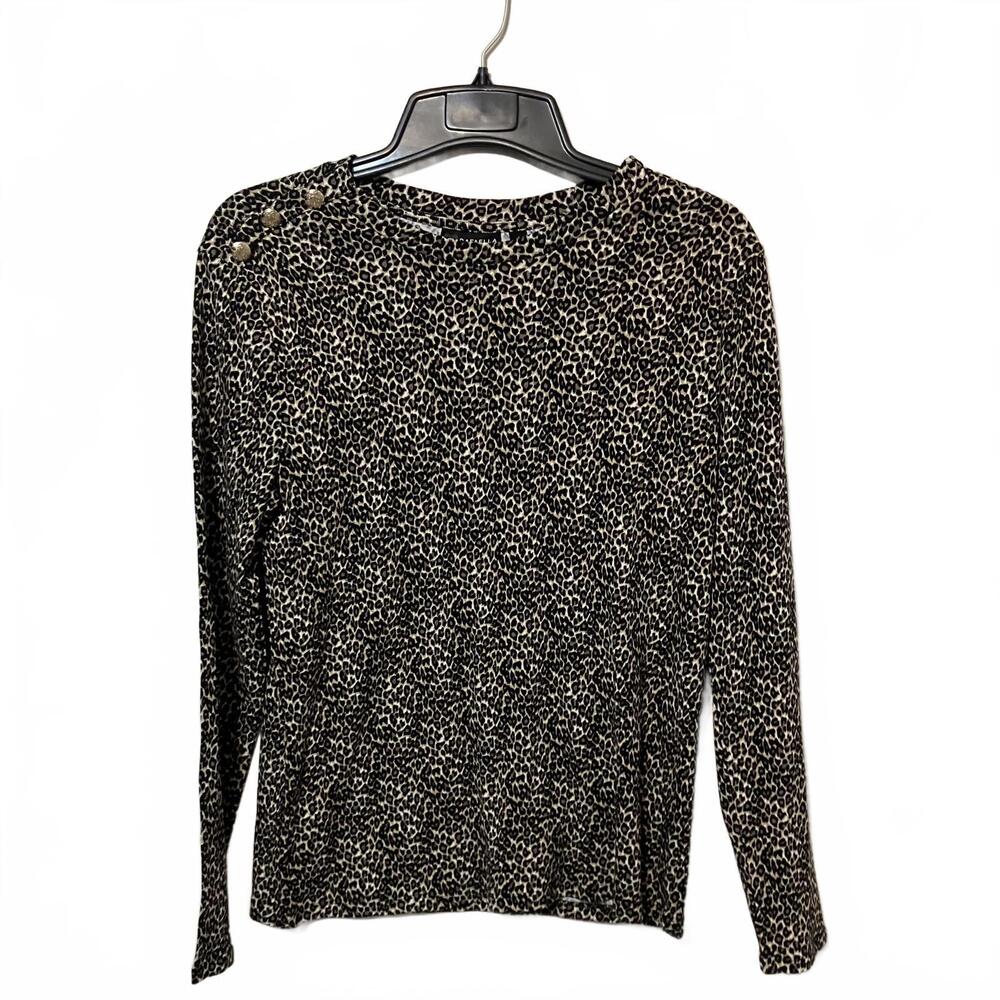 Rafaella Women's 2000s Long Sleeve Soft Leopard Print Casual Top Size Large-New